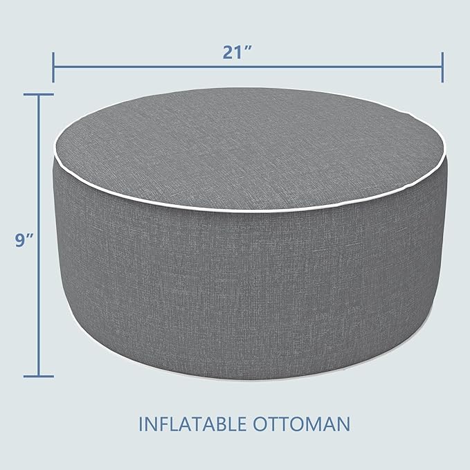 LVTXIII Outdoor/Indoor Inflatable Ottoman, 21"x21"x9" Patio Footrest Stool, Portable Round Pouf Ottoman for Patio Garden, Camping or Home Decoration, Grey Textured LVTXIII