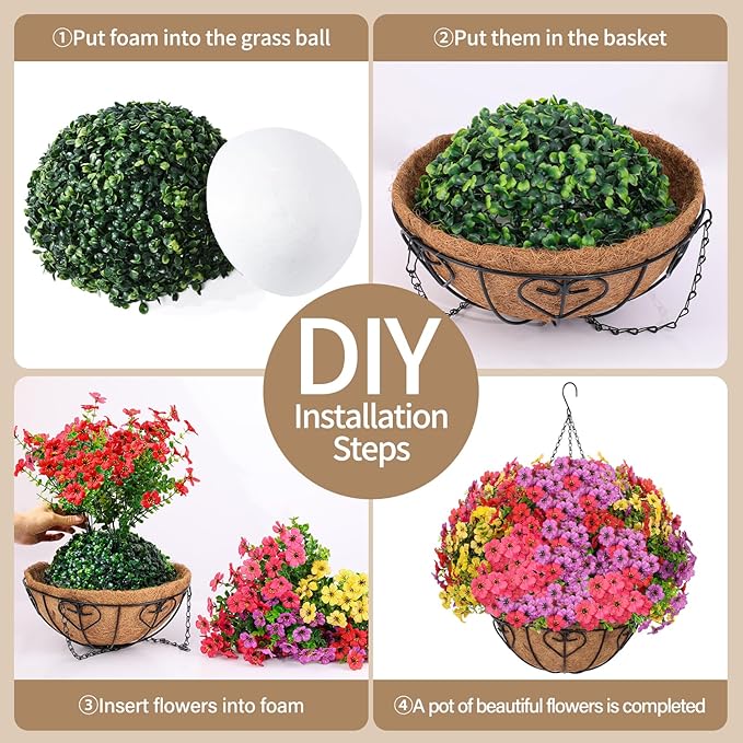 Artificial Hanging Flower for Outdoors, Fake Hanging Basket for Outside,1 Hanging Basket with 13 Pcs Faux Silk Flowers for Porch, Balcony and Patio Decor(Mixed) LetuoClipsClipsandHooks