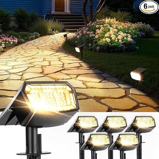 Solar Spot Lights Outdoor IP67 Waterproof 6 Pack, 63 LED 3 Modes Solar Landscape Spotlights for Yard Garden Pathway Wall House Garage (Warm White) Rootora