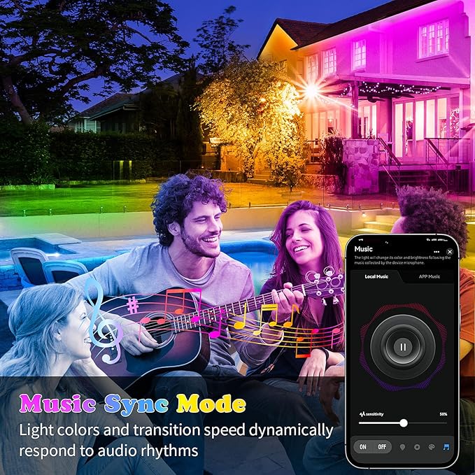 KSIPZE 100ft(2x50ft) Outdoor led Strip Lights Waterproof IP68, RGB Outdoor led Lights with Button & Bluetooth App Control, Music Sync, Timer, Exterior Led Rope Lights for Decor Balcony, Roof KSIPZE