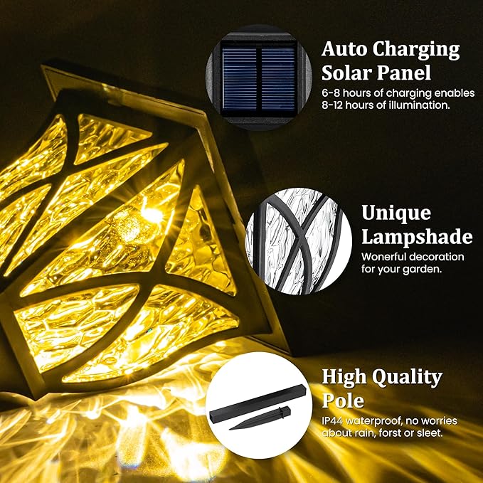 GIGALUMI 8 Pack Solar Lights Outdoor Waterproof, LED Solar Garden Lights, Outdoor Decorations, Garden Decor for Yard, Patio, Landscape, Planter, Walkway (Warm White) GIGALUMI