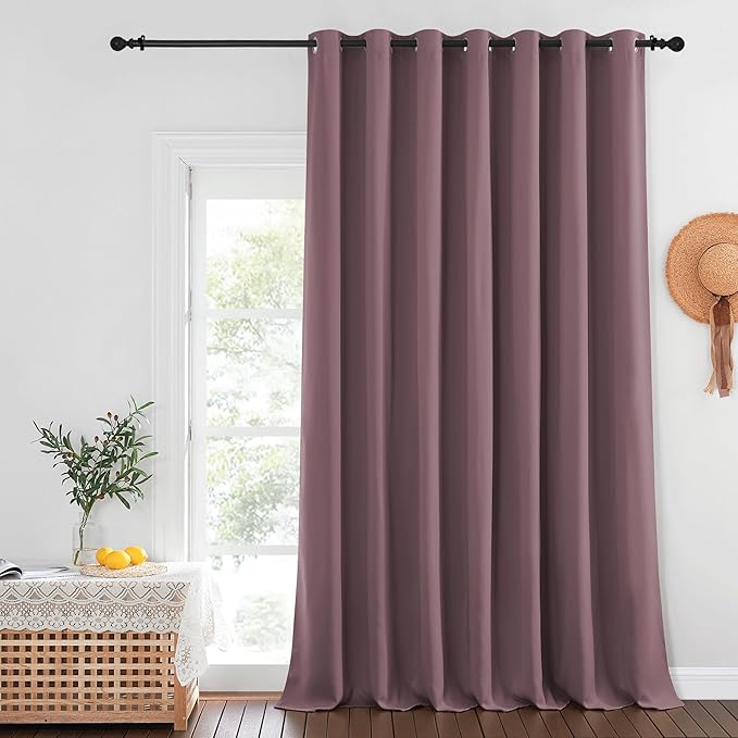NICETOWN Patio Door Curtain Sound Blocking, Bedroom Privacy Room Divider Curtain, Thermal Insulated Blackout Closet Sliding Door Shade (1 Panel, 100" Wide x 120" Long, Dry Rose) NICETOWN