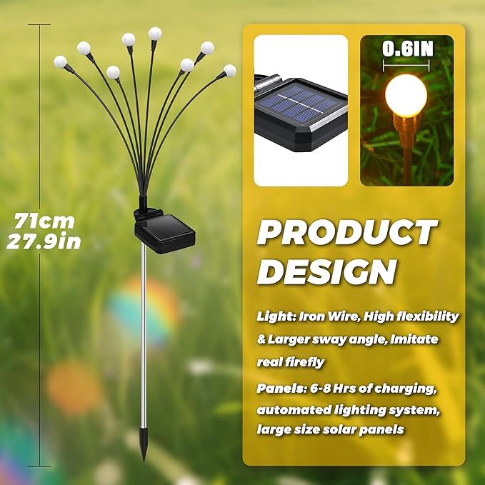 Solar Lights Outdoor-6Pack 48LEDs Solar Garden Firefly Lights Outside,Solar Powered Light Outdoor and Garden Decorative IP65 Waterproof,Yard Patio Pathway Decor,Gardening Gifts for Women,Warm White Rootora