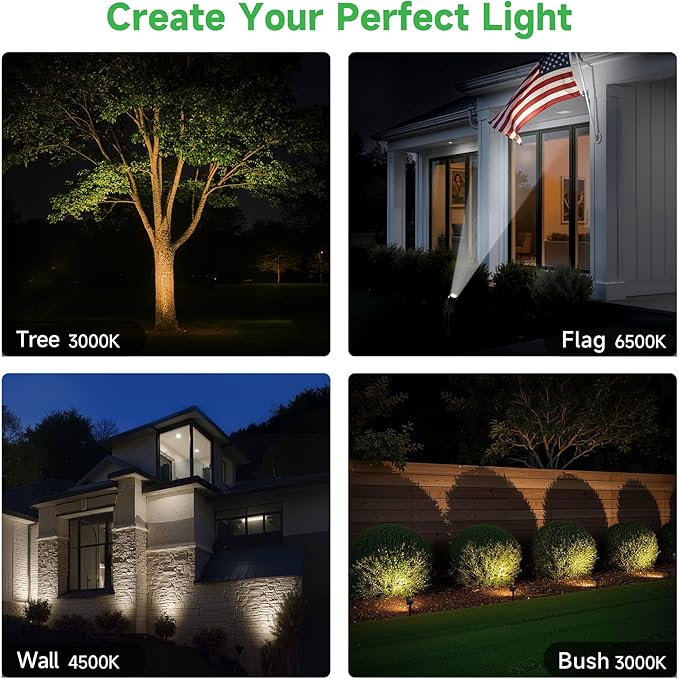 All Night Solar Spot Lights 2500mAh, Adjustable Angle Landscape Lights Waterproof, Separate Panel LED Uplight Dusk to Dawn, 5 Lighting Modes for Plant Flag Sign Bush 6 Pack Varmtalys