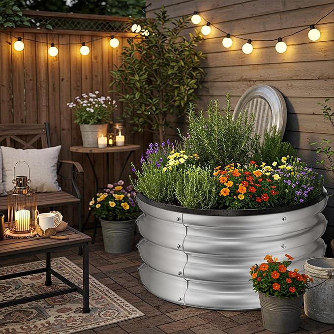 ZXZYHFTY Round Galvanized Raised Garden Bed kit,Silver Outdoor Garden Raised Planter Box, Round Large Metal Raised Garden Beds for Vegetable 2 * 2 * 1ft 2 Pcs ZXZYHFTY