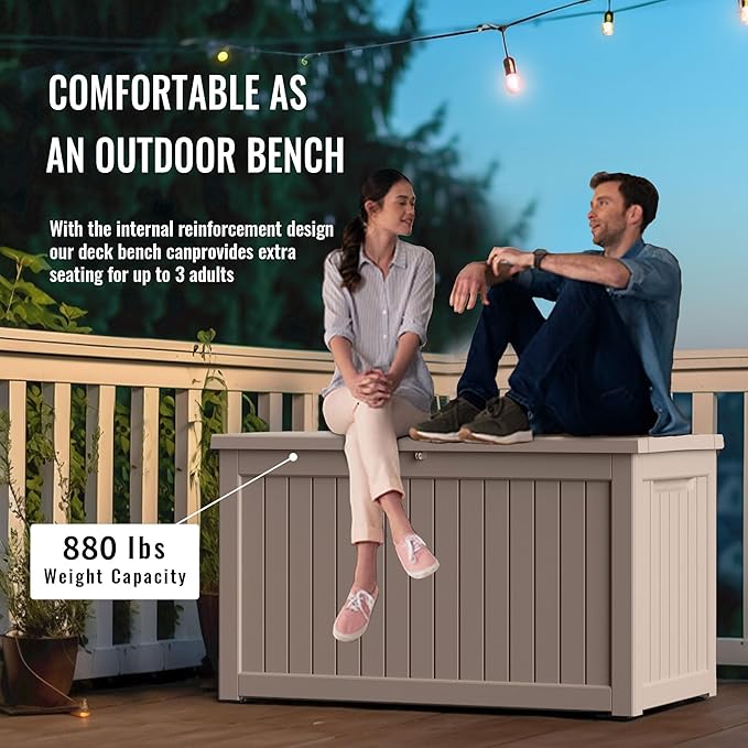 DRATO 280 Gallon Deck Box, Waterproof Resin Large Outdoor Storgae Box for Patio Furniture, Patio Cushions, Gardening Tools, Pool Supplies, Lockable（Gray，280 Gallon） DRATOprovidesawarmandcozy