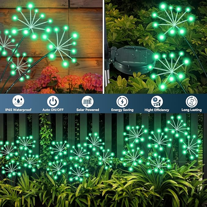 Solar Garden Lights 2 Pack Waterproof Swaying Starburst Light Solar Outdoor Lights for Yard Patio Walkway Pathway Party Wedding Decoration, Unique Gifts for Women, Green Slyuexu
