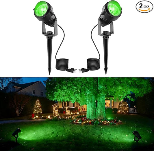 L LOHAS LED Green Spotlight Outdoor, Tree Spot Lights for Yard, Auto On/Off 5W 120V Landscape Lighting for House, Holiday, Christmas Decoration, 450LM IP66 Waterproof, UL Listed, 2 Pack LLOHASLED