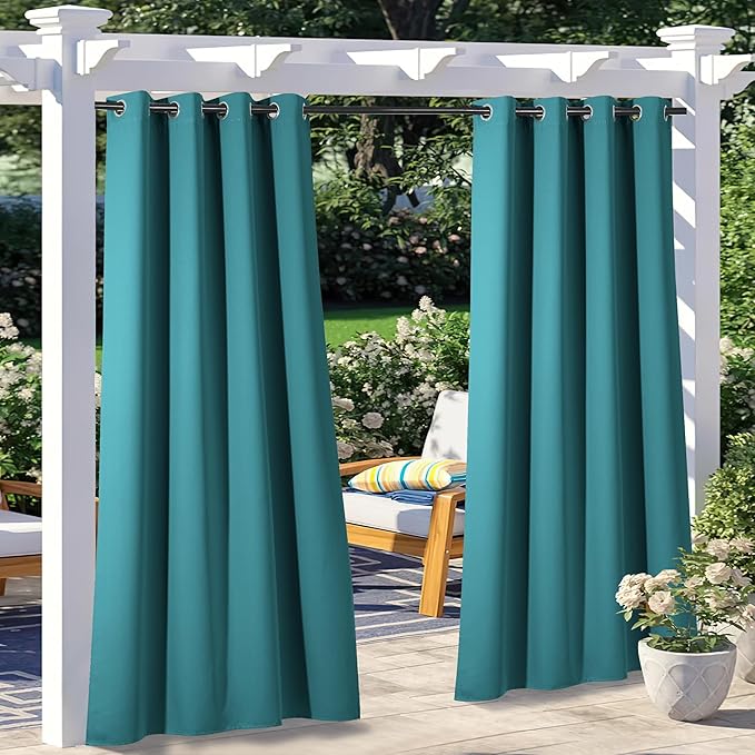 NICETOWN 2 Panels Outdoor Patio Curtains Waterproof 84 inches Long, Rustproof Grommet Gazebo Curtains Thermal Curtains Indoor Outdoor Window Drapes for Porch/Pergola, Peacock Teal, W52 x L84 NICETOWN