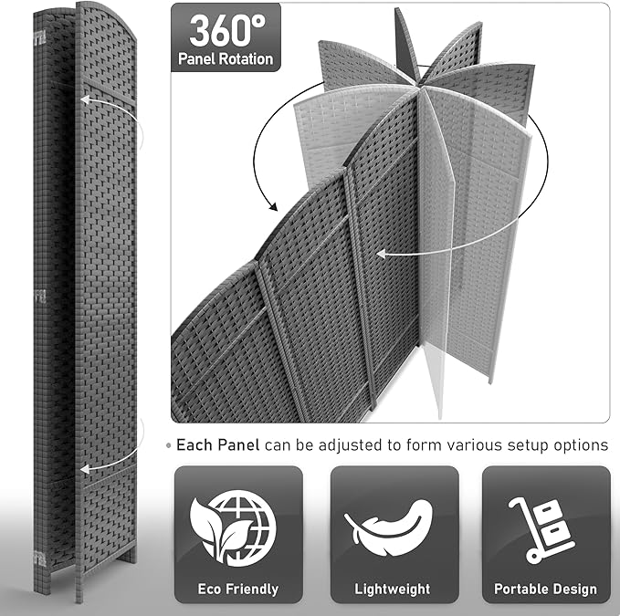 Sorbus 4 Panel Room Divider 6 ft. Tall - Privacy Screen, Extra Wide Double Hinged Panels, Mesh Hand-Woven Design, Partition Room Dividers and Folding Privacy Screens, Wall Divider for Room Separation Sorbus