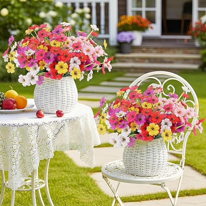 MACTING Artificial Spring Flowers for Outdoors 6 Bundles Fake Flowers UV Resistant Faux Plastic Plants No Fade for Planters Window Box Patio Porch Garden Yard Indoor Outside Decorations(Mix Color-1) MACTING