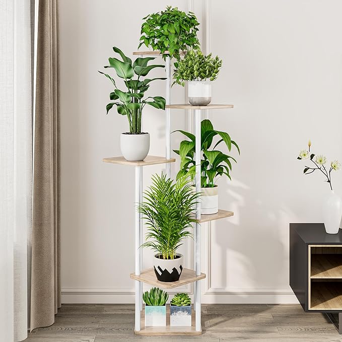 AZERPIAN Plant Stand 6 Tier Indoor Metal Flower Shelf for Multiple Plants Corner Tall Flower Holders for Patio Garden Living Room Balcony Bedroom, White AZERPIAN