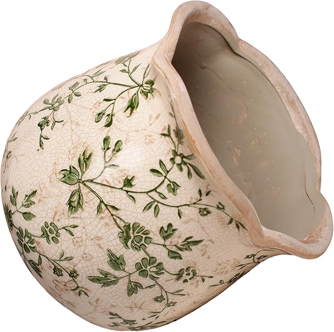 Vintage Ceramic 6.11'' Plant Pots, Decorative Vase for Indoor Garden, Room & Home Decor, Sage Beige XiaanJiaju