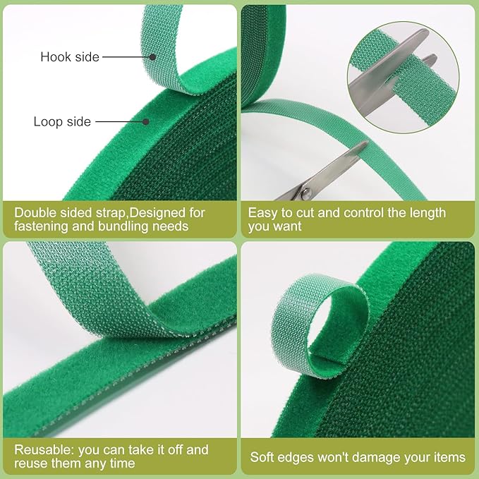 SumDirect Plant Tape 75 ft Plant Ties for Climbing Plants Garden Twist Ties Plants Adjustable Green Garden Tape for Plants, Flowers, Vines and Tree (75 ft x 1/2 in) SumDirect