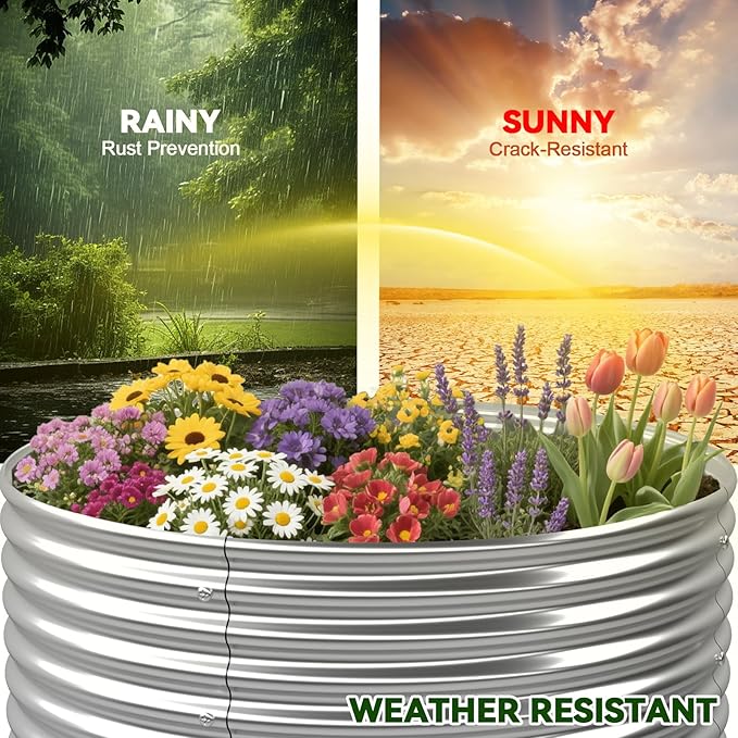 4 Pack 3x3FT Round Raised Beds for Gardening, Corrugated Galvanized Steel Raised Garden Bed, Outdoor Metal Above Ground Garden Bed for Vegetables and Flowers-3x3FTx10Inch OZMSHF