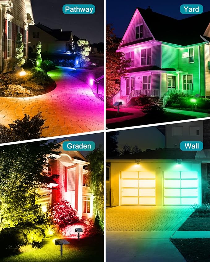 Solar Spot Lights Outdoor Waterproof IP65,[49 LEDs/6 Pack] RGB Christmas 7 Modes Color Changing Solar Spotlights, Adjustable Landscape Flood Powered Lights for Yard Garden Pathway(Multicolor) KIPEINI