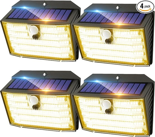 CLAONER Solar Lights Outdoor [𝟒 𝐏𝐚𝐜𝐤/126 LED], Wireless Motion Sensor Lights, IP65 Waterproof Security Lights 3 Modes, 270° Lighting Angle, Ultra-Bright Wall Lights for Deck Patio Fence Garage Claoner
