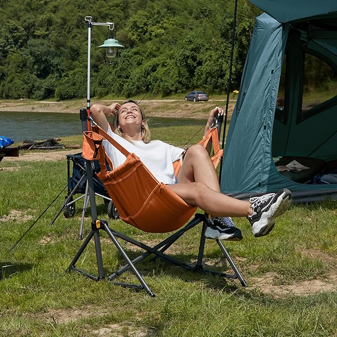 TIMBER RIDGE Hammock Camping Chair with Adjustable Backrest, Heavy Duty Folding Hammock Chair Supports 300lbs, Portable Hammock Chair for Camping, Travelling and Patio, Orange 2 Pack TIMBERRIDGE