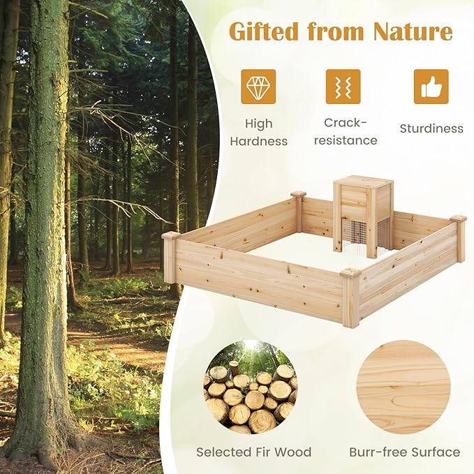 Giantex Raised Garden Bed, 49"x49"x10" Wood Planter Box Kit w/Compost Bin & Open-Ended Bottom for Vegetables, Flowers, Herbs, Fruits, Elevated Square Planting Bed for Patio, Backyard, Garden Giantex