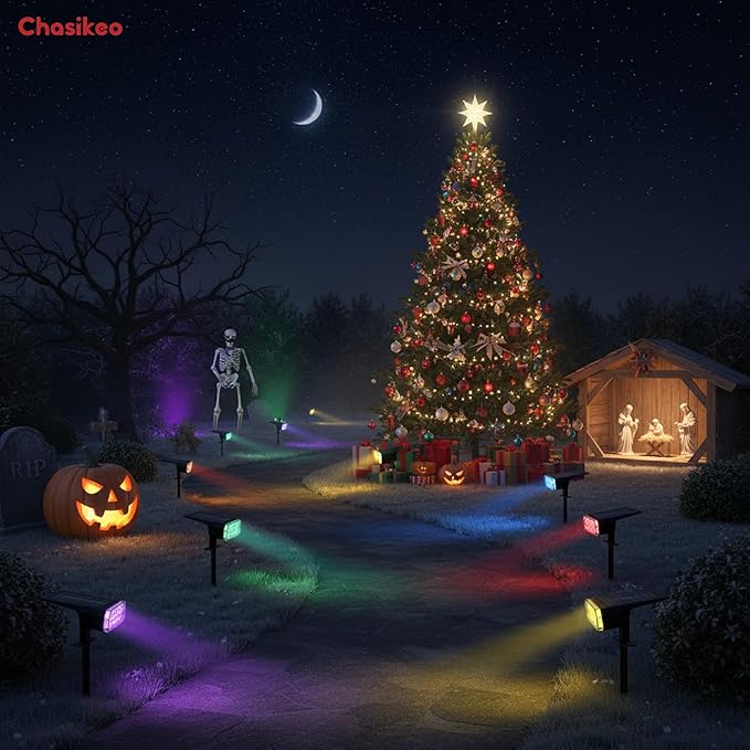 Solar Lights Outdoor Waterproof, 3 Lighting Modes Solar Spot Lights Outdoor, LED Solar Spotlights, Ultra Bright Dusk-to-Dawn Uplights for Garden, Landscape, Yard, Pathway, IP65, Auto On/Off Chasikeo