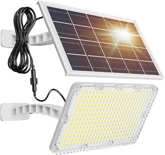 JACKYLED Solar Dusk to Dawn Light Outdoor 1000 Lumens 299 LED Solar Security Lights with Extension Cord, IP65 Waterproof Solar Powered Wall Spotlight Bright for Garden Patio Shed Carport Flag, White JACKYLED