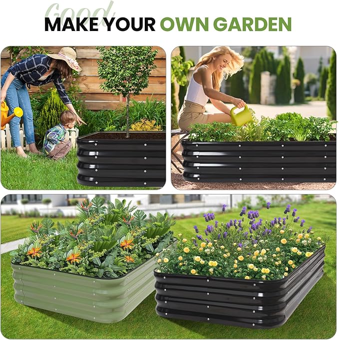 G GOOD GAIN 4-in-1 Adjustable Raised Garden Bed Kit | Galvanized Planter Boxes for Vegetables, Flowers | 12" Tall, Multiple Sizes (5x3x1ft, 4x4x1ft, 6x2x1ft, 7x1x1ft) | Outdoor Metal Raised Bed, Grey GGOODGAIN