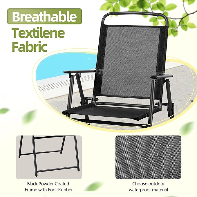Vongrasig 6 Piece Folding Patio Dining Set,Small Metal Outdoor Garden Patio Table and Chair Set w/Umbrella for Lawn,Deck,Backyard,Black Vongrasig