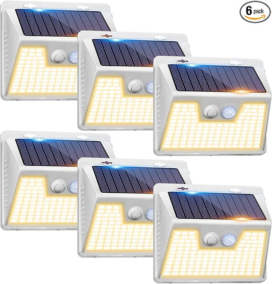 Peasur Solar Lights Outdoor Motion Sensor Waterproof, 6Pack 140LED White Solar Powered Fence Lights, 3 Modes Security Wall Lights for Garden Yard Outside Warm Peasur
