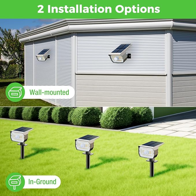nipify 1 Pack Solar Lights Outdoor Waterproof, Motion Sensor Spot Lights 3 Modes Solar Powered Spotlights 2-in-1 Auto On/Off Landscape Lighting for Outside Yard Wall Garden, Cool White Nipify