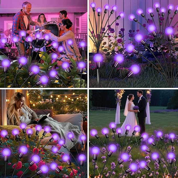 Solar Garden Lights 16 LEDs, Purple, 2 Pack 8 Heads, Outdoor Waterproof, Swaying Firefly Lights for Yard, Patio, Pathway, Lawn Decorations ZFNN