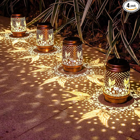4 Pack Hummingbird Birthday Gifts for Women Mom Grandma Solar Lanterns Outdoor Waterproof Garden Decor Hanging LED Decorative Light for Patio Yard Lawn Gardening Gifts DIBIEECN