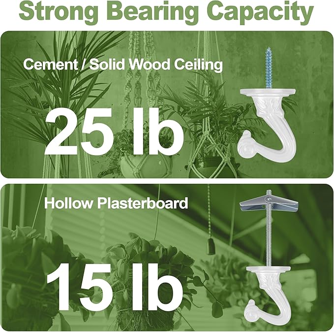 Ceiling Swag Hook Sets - Heavy Duty Hooks with Mounting Hardware for Hanging Plant, Ceiling or Extender Chains - Easy Install with Screws/Brackets (10 pcs - White) Aidoclip
