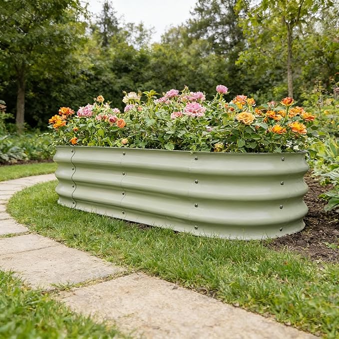 Gardmax Galvanized Raised Garden Bed, Lightweight Planter Boxes Outdoor with Easy Assembly, Large Garden Bed for Vegetables, Fruits, Flower Milk White ChooseGardmaxforbetterlife