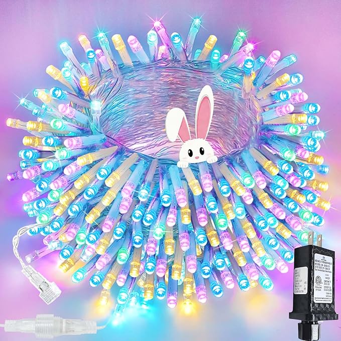 Connectable 200 LED Easter Lights Indoor Outdoor with Timer, 66FT 13 Modes Easter Pastel Lights Multicolor Lights, Waterproof Twinkle Fairy Lights Plug in Clear Wire for Christmas Bedroom Easter Decor SANJICHA