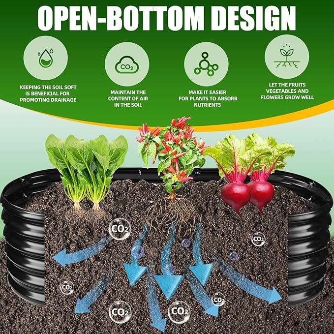 17" Tall Elevated Oval Metal Raised Garden Bed - 5ft x 2ft in Size and 0.8MM Thick Durable Planter Bed/Box for Vegetables Flowers Succulent at Patio/Garden Outdoor (Black, 5X2X1.4 FT) TBMLC