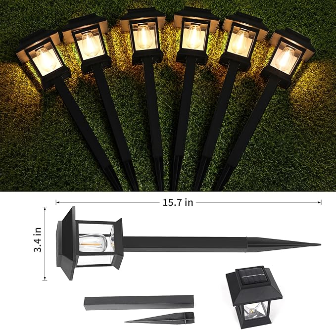 Greluna Solar Lights Outdoor, 6 Pack Waterproof Auto On/Off Solar Pathway Lights for Garden, Landscape, Path, Yard, Patio, Driveway, Walkway Decor Greluna