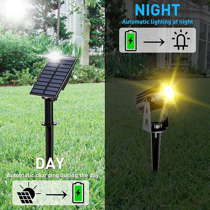 T-SUN Solar Spotlights Outdoor Waterproof, 2-in-1 Solar Landscape Spotlights LED Garden Spot Lights for Yard Tree Garden Pond Pool Area (Warm White) T-SUN