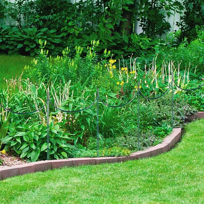 24 Pack Plant Support Stake, Half Round Metal Garden Plant Stake, Green Plant Support Ring, Border Support with Plant Lables & Plant Clips for Outdoor Indoor Plants, Vegetable, Flowers Linyona