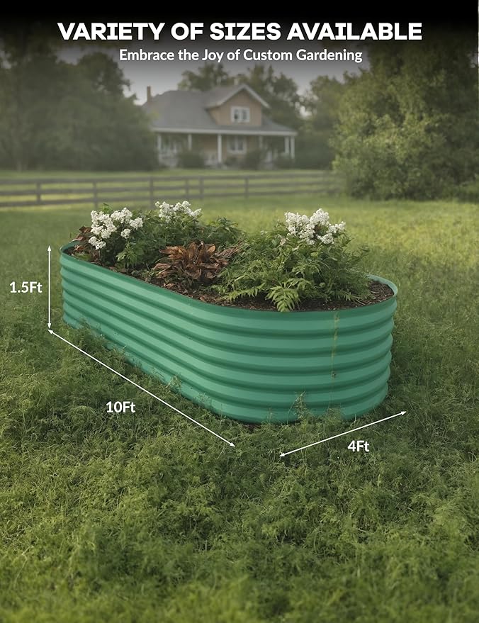 2 Pcs Raised Garden Beds Outdoor 10x4x1.5 ft - Galvanized Steel Planter Box for Vegetables, Flowers, Rust-Resistant Garden Box, Easy Assembly Raised Beds, Durable Planters for Outdoor Plants, Green GarveeLife
