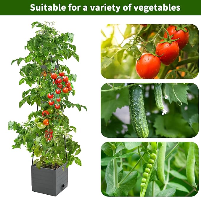 Raised Garden Bed, Planter Boxes with Trellis 58.3'' Tomato Planters for Climbing Vine Vegetables Flowers Plants Self Watering Tomatoes Cage for Outdoor Patio Greenhouse Qaobo