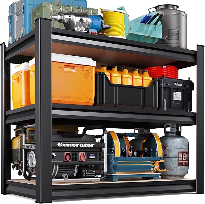 AOAORRG Garage Shelving Heavy Duty Storage Shelves, Metal Adjustable Shelving Unit, Utility Garage Organizer Shelf for Basement, Pantry, Kitchen, Warehouse, 33.5" Wx15.7 Dx35.4 H, Black Rootora
