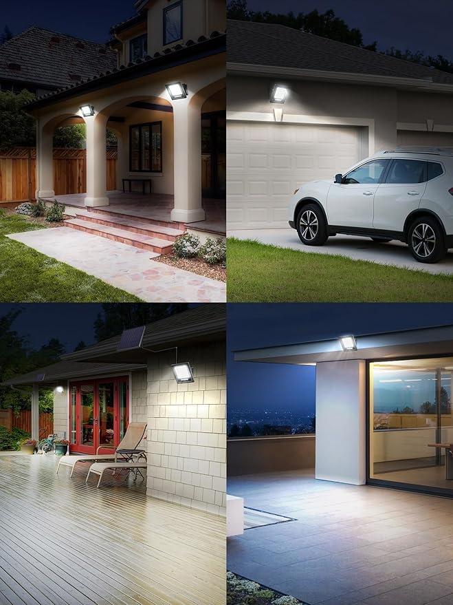 Solar Lights Outdoor, Solar Powered Flood Lights Weatherproof, Dusk to Dawn Led Solar Security Wall Lights with 16.4Ft Cable for Outside Garden, Garage, Landscape 2 Pack Lightonight