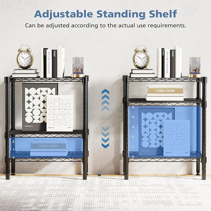DUMOS 3-Tier Metal Wire Storage Shelves, Adjustable Standing Storage Rack Shelf, Heavy Duty Steel Shelving Unit Organizers for Kitchen Bathroom Pantry Garage, 23.3" W×13.4" D×30" H, Black DumosLifestyle