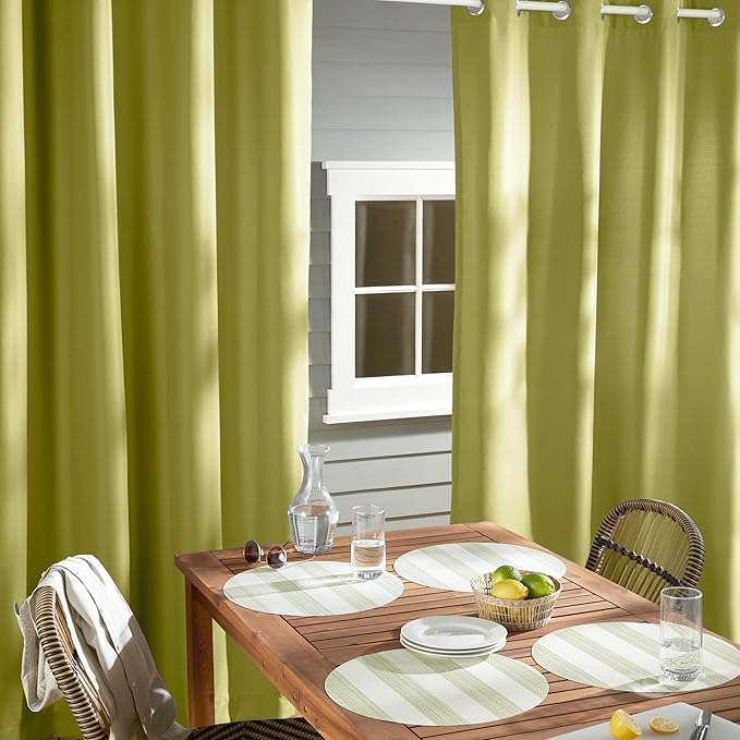 TOWN & COUNTRY BASICS Cabana Solid Heavyweight Indoor Outdoor Curtains, Light Filtering Opacity with Grommet Top, Water Repellent, 2-Pack Set, 54"x108", Kiwi Green TOWN+%26+COUNTRY+BASICS