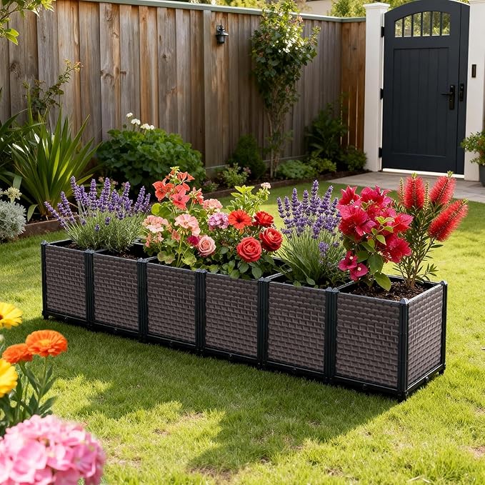 Large Planters for Outdoor Plants - Deepened 20" H, Raised Beds for Gardening Self Watering, Elevated Planter Box with Legs, Rectangular Garden Planters for Outdoor Plants Flowers, 94.4"L x 15.7"W TooCust