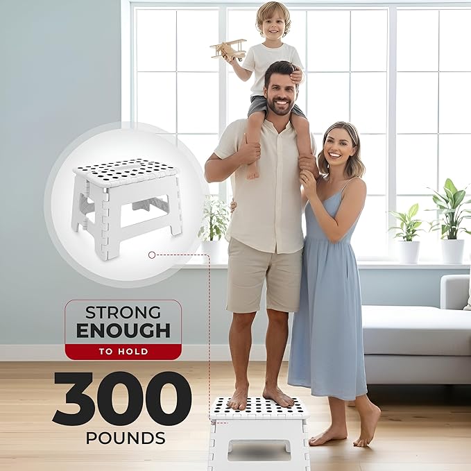 Utopia Home Folding Step Stool with Handle – 9 Inch Anti Slip Collapsible Stool – Holds Up to 300 lbs – Sturdy Plastic Step Stool Foldable for Kitchen, Bathroom and Home Use (1-Pack, White) UTOPIAHOME