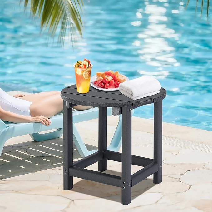 LZRS Round Adirondack Patio Side Table End Table, Outdoor Side Tables for Patio, Backyard,Pool, Indoor Companion, Easy Maintenance & Weather Resistant(Grey) LZRSPET