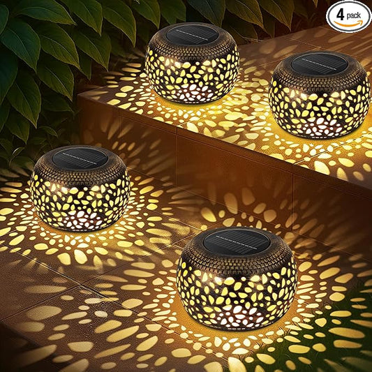 Solar Lantern Outdoor Patio Decor: 4 Pack Solar Lanterns Outdoor Waterproof, Hollow Out Retro Metal Solar Lights, Yard Porch Garden Balcony Indoor Desk Bedroom Tabletop Decorations, 2 Lighting Colors NFEVER