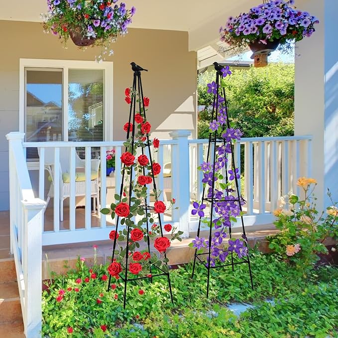 Lalahoni Garden Trellis for Climbing Plants, 67inch Tall Garden Obelisk Trellis for Climbing Potted Plant Outdoor Support Vine Flower Rose Vegetable Tomato Cucumber Trellis, Lightweight, 2 Pack Thereasonyoulovegardening