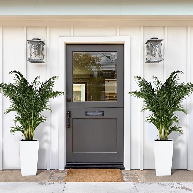Garvee 16" Tall Planters Set of 2, Outdoor＆Indoor Black Planter Pots, High Front Porch Planter Pots with Drainage Holes＆Water Level Monitor＆Inner Bucket,White Garvee